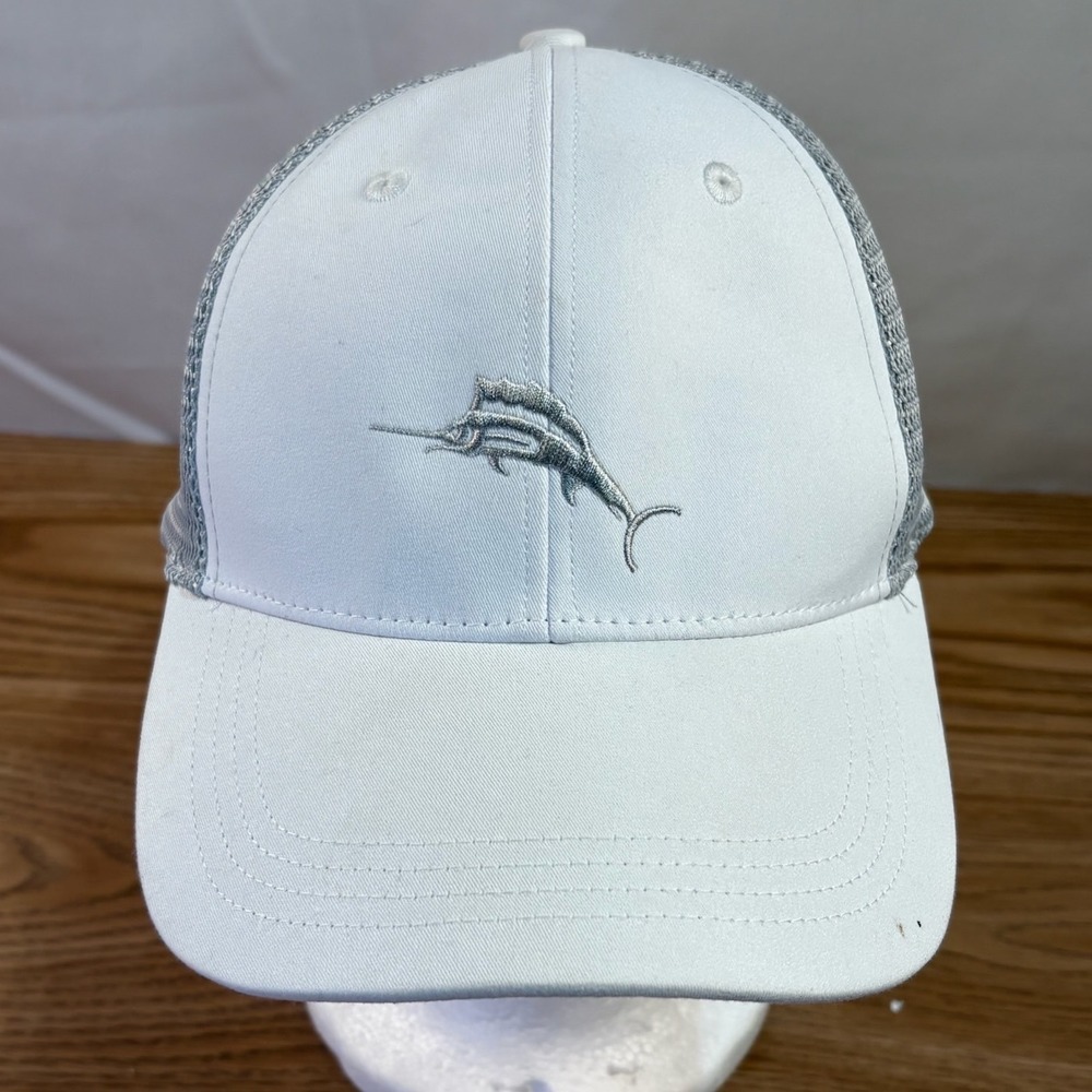 Tommy Bahama Trucker Hat Mens OSFA White Grey‎ Marlin Logo Snapback Excellent